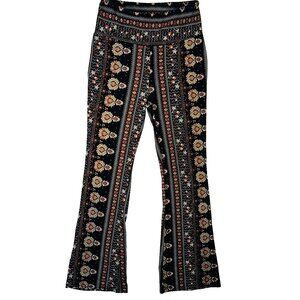 Sho Sho Flare Leg Pants Womens XL Black Red Brown Boho Stripe Paisley
